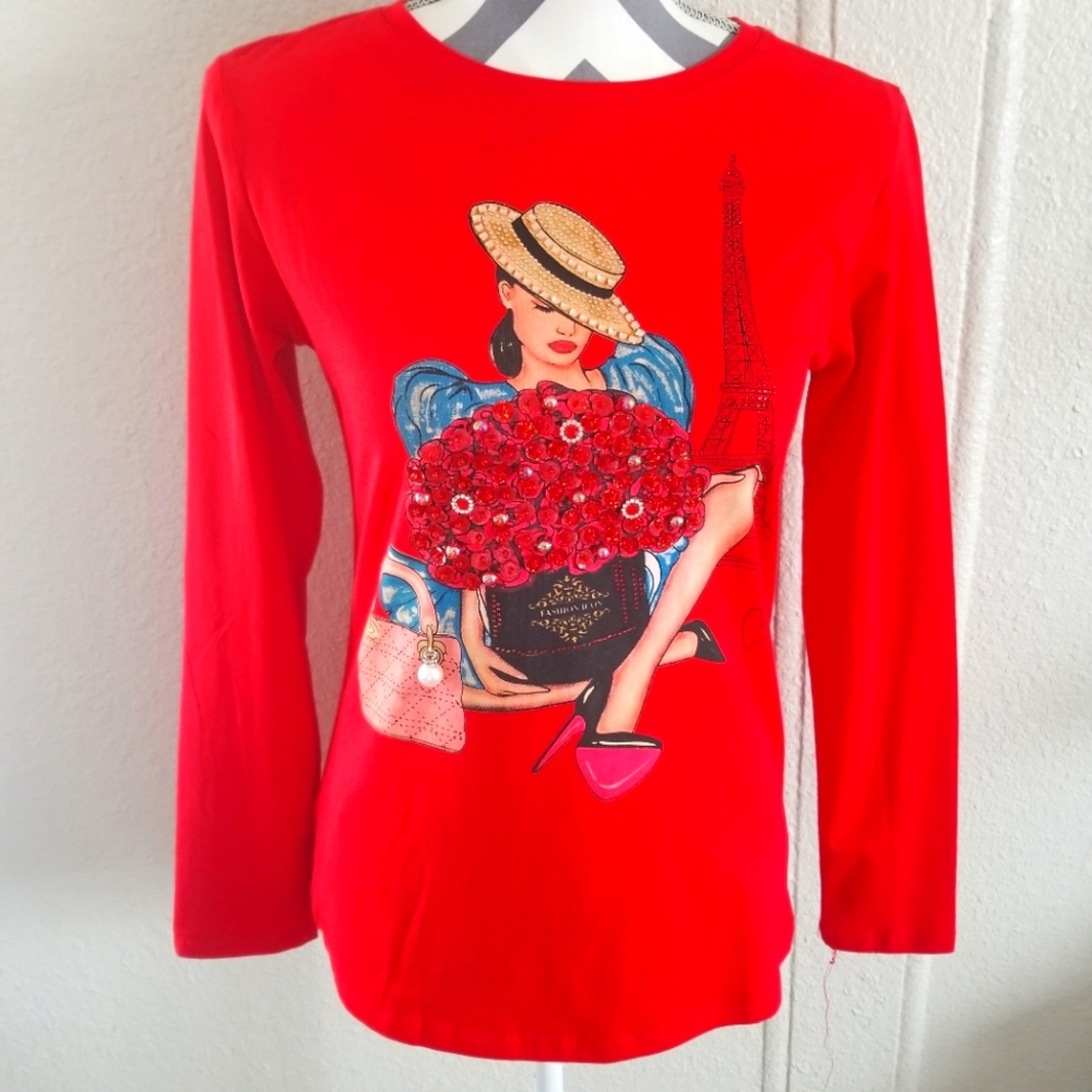 Vinizbena fashion t-shirt  with rhinestones